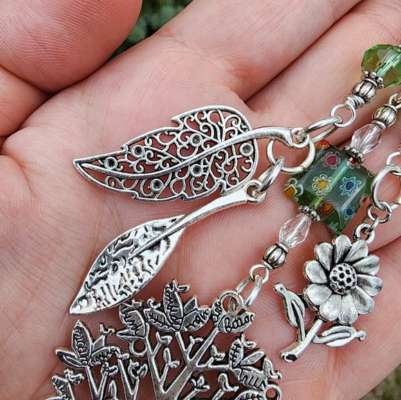 Green Crystal Beaded Tree of Life Bag Clip Purse Leaf Keychain Daisy Pursecharm - Picture 14 of 16